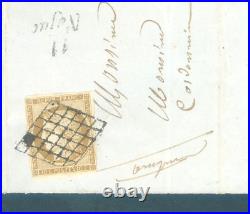 1849-1850 N°1 Cérès 10c. Bistre-jaune, sur lettre-pli Najac (Aveyron) cad 1851