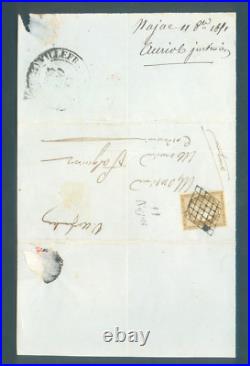 1849-1850 N°1 Cérès 10c. Bistre-jaune, sur lettre-pli Najac (Aveyron) cad 1851