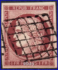 1849 CERES N° 6a CARMIN FONCE OB. GRILLE TTB COTE 1250