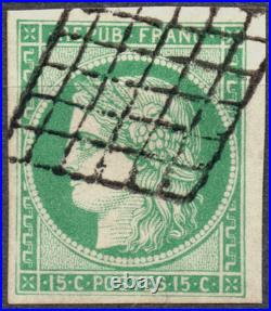 1850 Ceres N° 2 Vert Ob. Grille Ttb Cote 1100