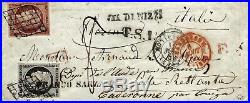 1850 France n°3 cérès 20c noir et 1 franc carmin n°6 sur lettre pour Florence