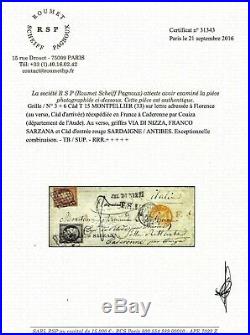 1850 France n°3 cérès 20c noir et 1 franc carmin n°6 sur lettre pour Florence