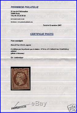 1853. Napoleon III. N° 18 1 franc carmin oblitéré avec certificat