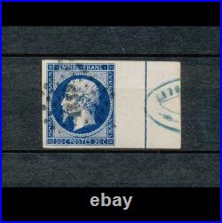 1854 France Napoléon III N°14Aai 20c bleu foncé filet d'encadrement Sup. F1084