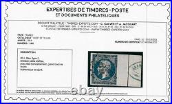 1854 France Napoléon III N°14Aai 20c bleu foncé filet d'encadrement Sup. F1084