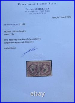1859 Empire Napoléon 17Bc tête-bêche réparé certif. Scheller cote 28.000 RARE