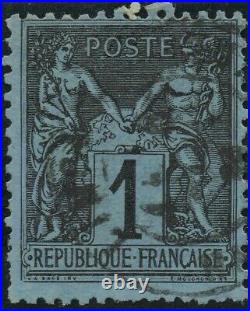 1880 N° 84 Sage Type 2a Noir Sur Bleu De Prusse Ob. Cad B Cote 6000