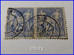 2 Timbres Oblitérés Émis Par La France En 1876 Paix Et Commerce Symbolisme