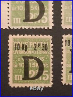 4 timbres France colis postaux surcharge D 1938 yt 160 à 163 neufs XX /X