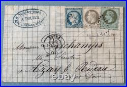Affranchissement Mixte Tricolore Septembre 1871 YT 25 + 27B + 37 s/ Lettre TOURS