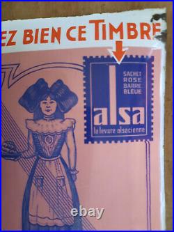 Ancienne plaque émaillée ALSA LEVURE ALSACIENNE Exigez bien ce timbre émail EAS