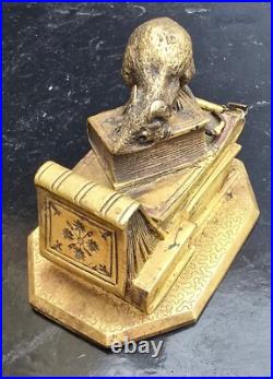 Anquetil Boite A Timbres Bronze Dore Decor De Souris+livres Xixème