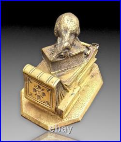 Anquetil Boite A Timbres Bronze Dore Decor De Souris+livres Xixème