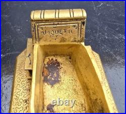 Anquetil Boite A Timbres Bronze Dore Decor De Souris+livres Xixème