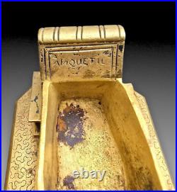 Anquetil Boite A Timbres Bronze Dore Decor De Souris+livres Xixème