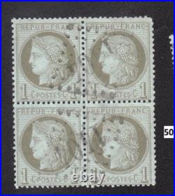 Bloc 4 timbres France IIIème République Y&T n°50 Cérès 1c vert olive oblit. 1871
