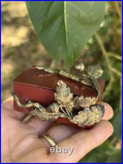 Boîte À Timbres & 19 Eme Siècle & Feuilles De Chêne Gland Nature France