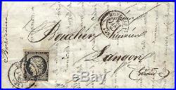 Cérès 20 c noir n°3 sur lettre oblitéré cachet à date du 8 janvier 1849