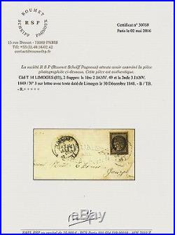 Cérès 20 c noir n°3 sur lettre oblitéré cachet à date type T14 du 2 janvier 1849