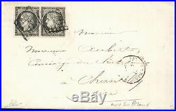 Cérès N°3a paire oblitéré grille sur pli de Paris 31 janvier 1849, TTB superb