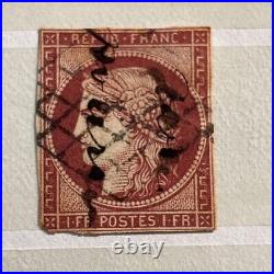Cérès no 6, 1 F, Carmin, Oblitéré et Manuscrit lisible urgent