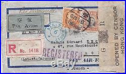 China 1940 registered Air Transit 6 censored cover Shanghai to France