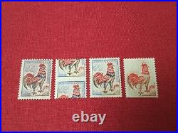 Coq de Decaris. Rare lot de 4 timbres neuf. 2 signes par expert