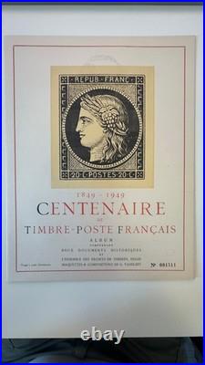 Document Centenaire du timbre poste Français 1849-1949, 27 vignettes, Rare, TTB