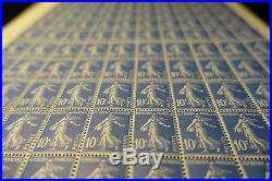 FEUILLE SHEET ROULETTE TIMBRE SEMEUSE N°279 x100 1932 NEUF LUXE MNH RARE