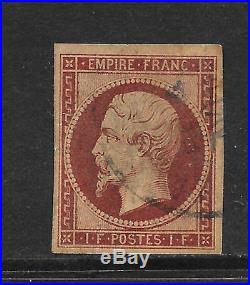 FRANCE 1854 1fr deep carmine Napoleon 4 margin imperf no faults c. V. £5500 SG73
