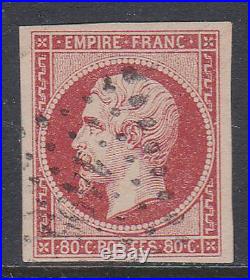FRANCE 1854. N°17Ad, 80CT VERMILLONNE OBL 4 GRANDES MARGES ET SUP. 600 K188