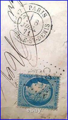 FRANCE 1871 RARE Cover Ceres + Tax stamp + La Chapelle St Denis Cancelation