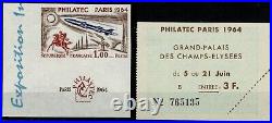 FRANCE 1964 PHILATEC PARIS + TICKET YT n°1422 neuf? Luxe / MNH NON DENTELÉ
