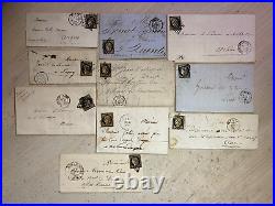 FRANCE LOT DE 10 LETTRES AVEC CERES 20c N° 3 AVEC GRILLE + CAD TYPE 13,14,15