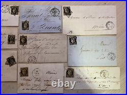 FRANCE LOT DE 10 LETTRES AVEC CERES 20c N° 3 AVEC GRILLE + CAD TYPE 13,14,15