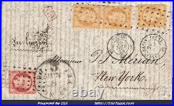 FRANCE N°13x3 + 18 SUR LETTRE POUR NEW YORK CACHET GROS POINTS + AS2 25/05/1854