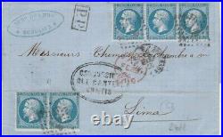FRANCE N°22 X 5 sur lettre de BORDEAUX à destination du PEROU