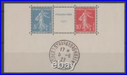 FRANCE N° 242A STRASBOURG 1927 demi bloc avec cachet poste à 15%
