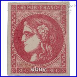 FRANCE N°49 CÉRÈS 80c ROSE, TIMBRE NEUF, SIGNÉ CALVES-1870 RARE