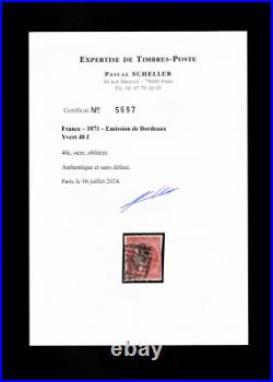 FRANCE Obl n° 48f / USED / 40c OCRE / BORDEAUX/ SIGNE SCHELLER / certificat/TTBE FRANCE Obl n° 48f / USED / 40c OCRE / BORDEAUX/ SIGNE SCHELLER / certificat/TTBE
