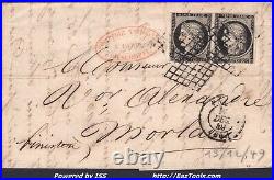 FRANCE PAIRE CERES 20c N° 3 SUR LETTRE GRILLE + CAD DE PARIS DU 13/12/1849