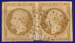 FRANCE! PAIRE de Timbres NAPOLEON de 1852 n°19a bistre brun