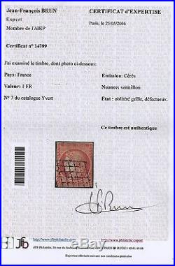 France Stamp Timbre 7 Ceres 1 Franc Vermillon Oblitere Qualite St Signe M690