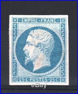 FRANCE STAMP TIMBRE N° 15 NAPOLEON III 25c BLEU NEUF (x) SIGNE A VOIR R484