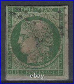 FRANCE STAMP TIMBRE N° 2 TYPE CERES 15c VERT 1850 OBLITERE A VOIR N207