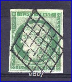 FRANCE STAMP TIMBRE N° 2 TYPE CERES 15c VERT 1850 OBLITERE TB A VOIR P790
