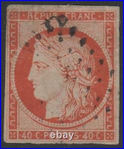 FRANCE STAMP TIMBRE N° 5 a TYPE CERES 40c ORANGE VIF 1850 OBLITERE TB