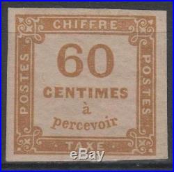 FRANCE STAMP TIMBRE TAXE 8 CHIFFRE TAXE 60c JAUNE BISTRE NEUF TB SIGNE P025