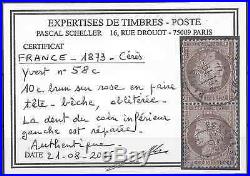 FRANCE TIMBRE CÉRÈS N°58c TÊTE BÊCHE CERTIFICAT SCHELLER COTE 2750 RARE