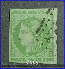 FRANCE! Timbre CERES de BORDEAUX de 1870 n°42B vert émeraude Signé